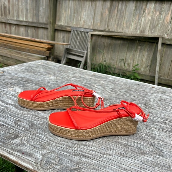 - Nine‎ West women’s Alexx espadrille sandal blood orange ankle wrap wedge 7.5 - Picture 5 of 7